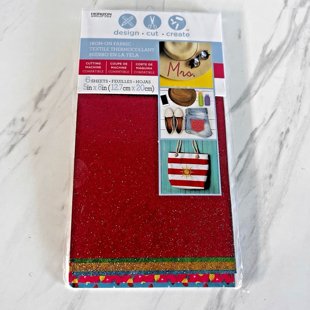 Horizon Group USA Iron on Sparkle Fruit Strawberry Red Fabric 6 Sheet 5"x8" HHH